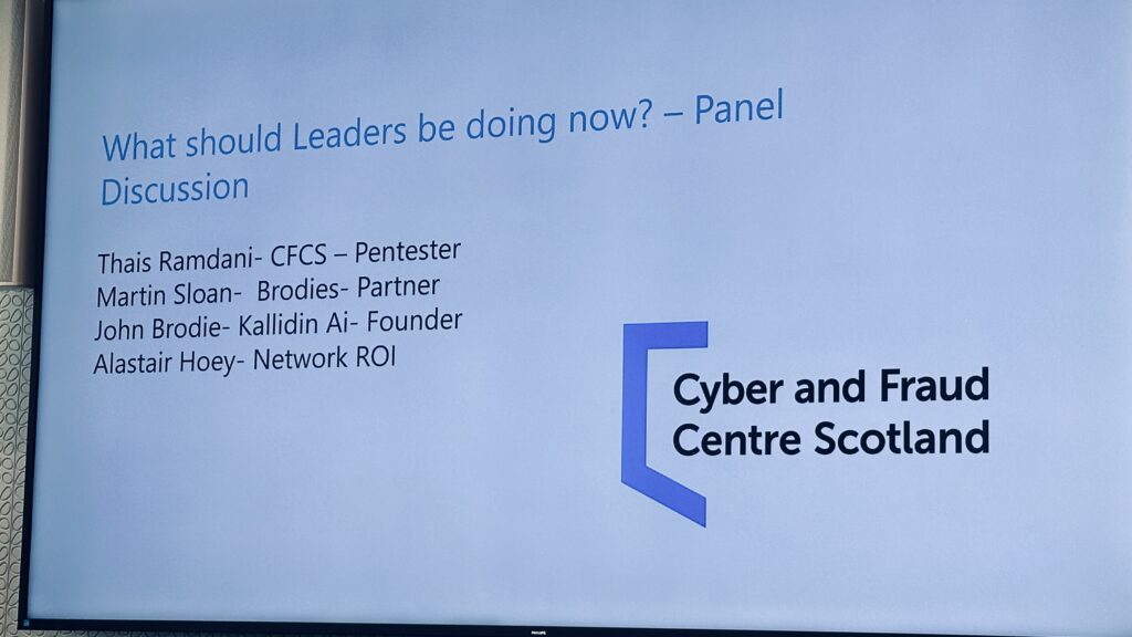 Cyber and Fraud Centre Scotland panel discussing what leaders should do about AI and cyber security
