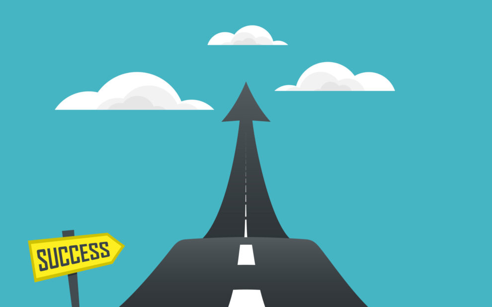 Road point arrow to cloud with signpost to success