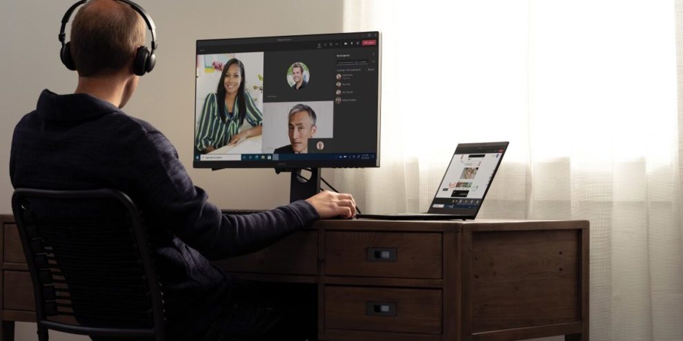Man wearing headphones on a video call