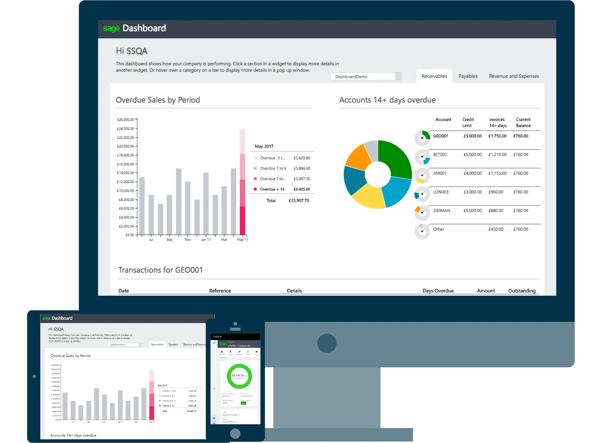 Sage 50 on desktop, tablet and phone