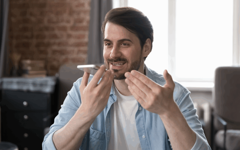 Man talking into phone to dictate