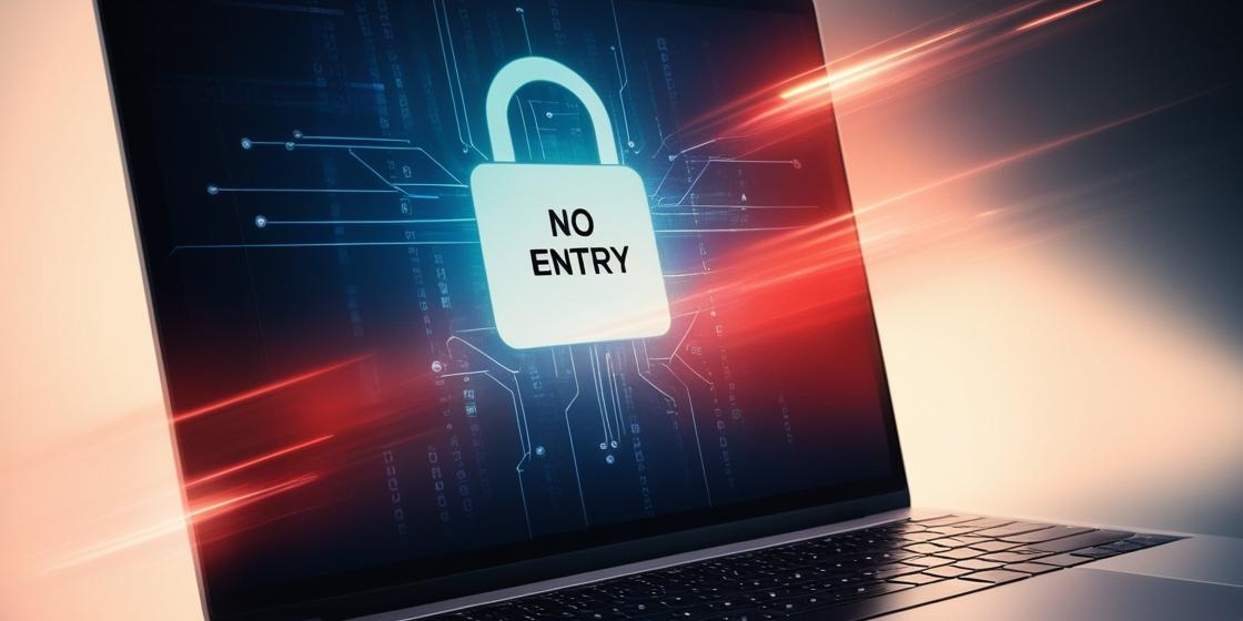 Laptop with a padlock that says no entry