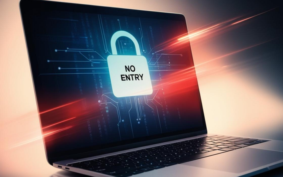 Laptop with a padlock that says no entry